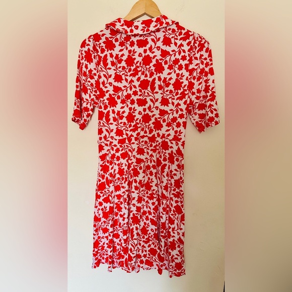 Boden Fixed Wrap Jersey Dress Floral Botanical Print Red and  White - Size 10R - Picture 6 of 8
